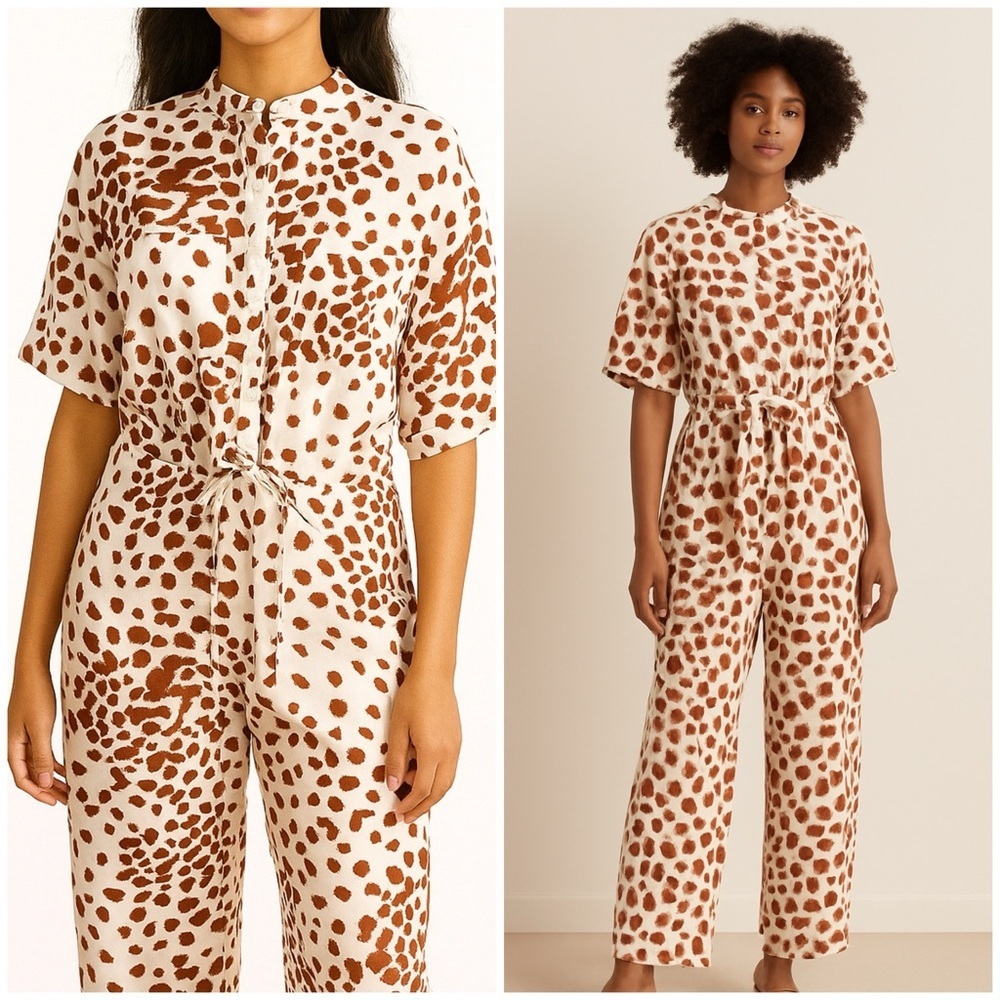 EUC THE KIT. ISSA Java Spot Boxy Cotton Brown & White 100% Cotton Jumpsuit S​​​